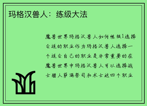 玛格汉兽人：练级大法